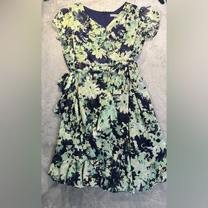Danny & Nicole Navy and Mint Floral Wrap Dress